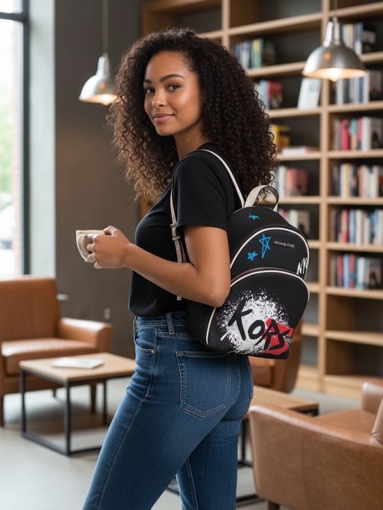 Michael Kors Handbags - Michael Kors Abbey Small Graffiti Backpack Black White Canvas Logo Bookbag Bag